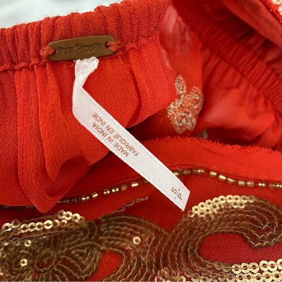Free People Ooh La La Sequin Embroidered Blouse Orange Gold size small - Picture 9 of 10